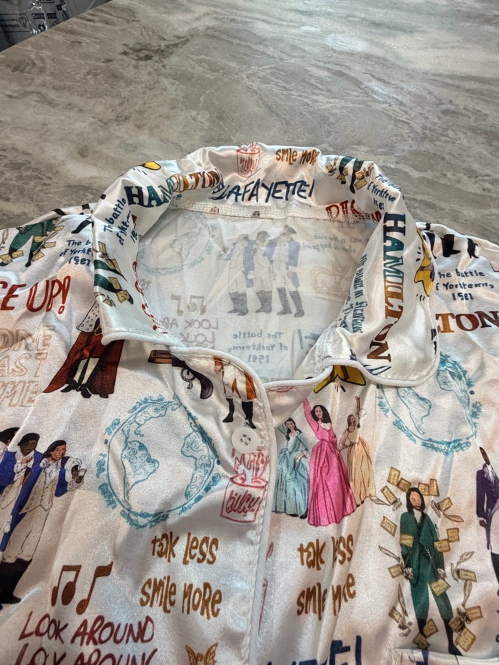 Hamilton Pajama Set Women’s Large Satin Lounge Sleepwear Broadway Musical Print - Picture 4 of 10